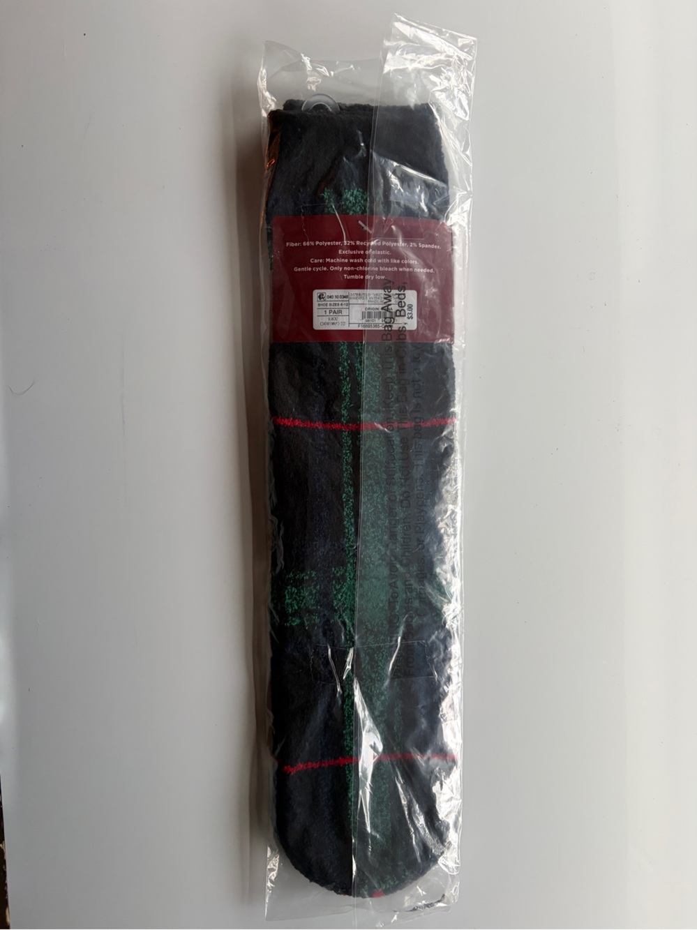 Wondershop Super Soft Crew Socks Black Green Plaid Christmas Men 6-12